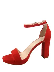 Open toe, single band at vamp. Covered chunky heel. Ankle strap with adjustable buckle. Heel height: 3.85 (approx.). WE...