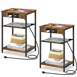 2 x Nightstand with Charging Station. 4 adjustable feet while adjusting side end table height on uneven surfaces and...