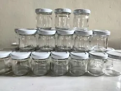 These mini white lidded clear glass jars are new. They are perfect for -Sample Jars. -Bridal Shower Favors. -Baby...
