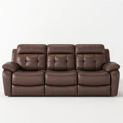 3 Seater Curt Genuine Leather Non-Power Reclining Sofa Drop Down Table Cupholder. Overstuffed armrests and a...
