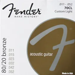 Fender 70CL Acoustic 80/20 Bronze strings are wound on a special hex core wire for a brighter, more consistent, and...