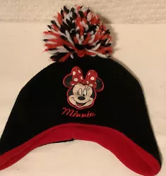 Girls 4-14, Disney Minnie Mouse fleece hat, ear flaps embroidered Minnie.