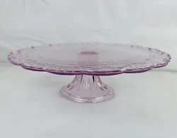 Vintage Laurel Leaf Pale Pink Depression Glass Cake Plate Pedestal Stand 12”. Super pretty piece however it looks...