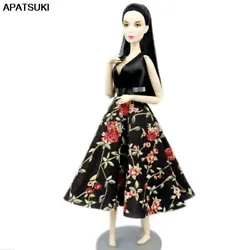 Black Floral Fashion Dress Outfits for Barbie Doll Clothes Party Gown Kids DIY Toys 1:6 Dollhouse Accessories Gift....
