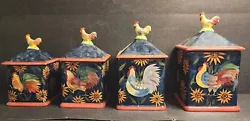 Add a touch of country charm to your kitchen with this beautiful ceramic canister set featuring country roosters and...
