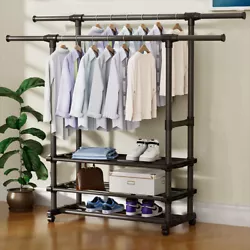 ✨【Extendable & Adjustable Rack】: The hanging rod of this clothes rack can be extended from 35