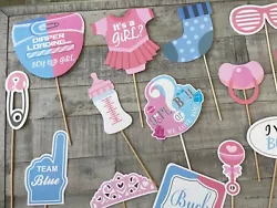 Gender Reveal Decorations & Photo Props Girl or Boy? Banner and Team Stickers. Condition is Used. Shipped with USPS...