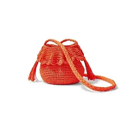 •Crochet bucket bag •Dark orange hue with allover crochet work •Paper straw shell •Thin shoulder strap •Made...