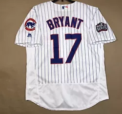 Kris Bryant #17 Chicago Cubs Jersey White World Series Jersey Flex Base Sz 44**Stain on wearer’s right side/torso...