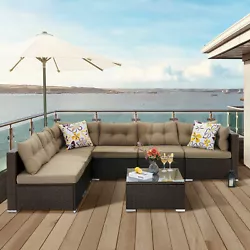 Rattan Material: PE Wicker. Rattan Color: Dark Brown. Transform the party nook to enjoy a comfort chat & causal drinks....