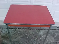 vintage farmhouse country home red formica kitchen table with chrome legs mid century modern .its in good vintage used...