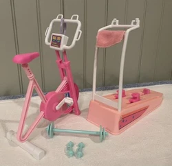 VTG 1989 Barbie Ski Machine & Stationary Bike Mattel Gym Exercise Equipment. And weights!