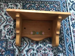 Wooden Wall Hanging Stained Shelf 12” Stenciled With Pink & Blue Flowers. Condition is 