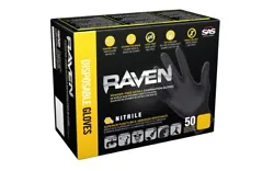 SAS RAVEN Black Disposable Nitrile Gloves Powder & Latex Free NEW 7mil Version 50 Per Box. SAS Safety Raven Powder-Free...