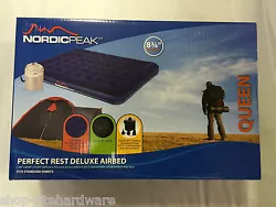 Inflatable queen-sized airbed for indoor and outdoor use with hi-output battery pump included. Coil beam construction...