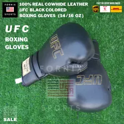 100% UFC Genuine 14-16 OZ Cowhide Leather Boxing Gloves-MMA Kick Boxing Gloves | UFC MMA MUAY THAI Black Fighting...