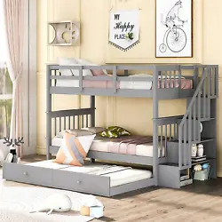 This bunk bed can be divided into two individual twin size beds and a twin size trundle bed for even more convenience....