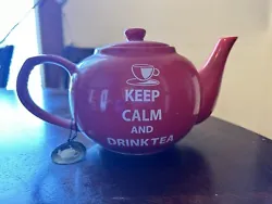 The Old Pottery Company Keep Calm And Drink Tea Red Teapot Relaxation Time. Condition is New. Shipped with USPS...