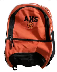 Basketball Backpack -black/orange/white w/AHS and basketball engraved.