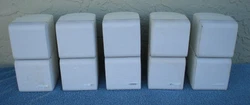 This is a set of 5 Bose Lifestyle Acoustimas White Dual Cube Speakers. The speakers have been tested and sound...