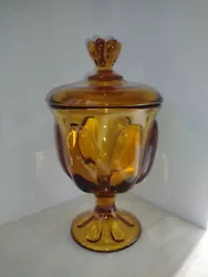 Viking Glass #1437 Epic Amber 6-Petal ~Ribbed Candy Jar w/ Finial lid ~Lg. 10