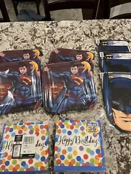 Superman Lunch Dinner Paper Plates 32 Birthday Party Supplies DC Super Hero Mask.