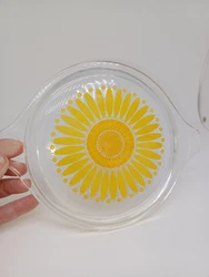 Vintage Pyrex Daisy Sunflower Glass Lid 470-C Yellow Orange Flower 6