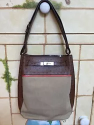 HERMES So Kelly 26 Brown ostrich and beige canvas Tote Bag. Comes with sleeper bag. Excellent condition, guaranteed...
