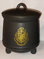 Harry Potter Hogwarts Crest Cauldron Cookie Jar.  Jar with lid measures approximately 9 inches tall and 7 inches wide....
