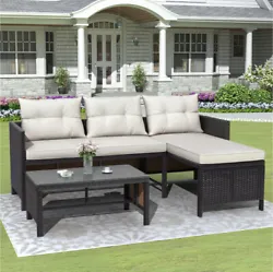 3 Pieces Patio Furniture Sectional Set Two-Seater Sofa Lounge Sofa Table&Cushion. Condition is New. Shipped with USPS...