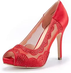 Open-toe heels are designed in sparkly glitter upper and feature a classic sexy peep toe, comfortable slip on style....