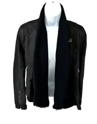 FREE PEOPLE Coated Denim Black Size 2 Drape Front Moto Jacket Coat. Very good pre-owned condition.