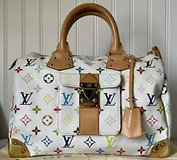 100% Authentic Louis Vuitton Takashi Murakami Speedy 30 White Multicolor Handbag. • Model: Louis Vuitton Takashi...