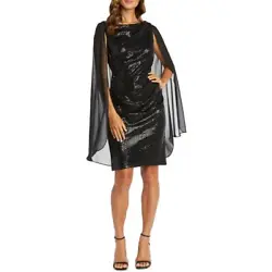 Made with polyester and spandex. Crafted with a sleeveless design with sheer capelet detail. The allover sequined style...