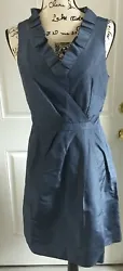 Ruffle collar. J. Crew 100% silk dress. In dark blue.