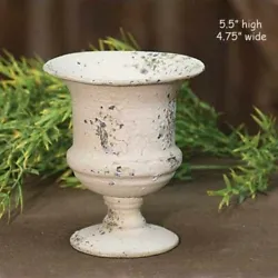 Chippy Urn/Planter. Urn is painted in an antique cream color with areas of gray veining and black chipped speckles to...
