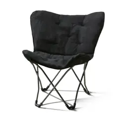Chair care: Spot clean only. Do Not bleach. Portable seat with soft black microsuede cushion. 2” seat cushion. Seat...