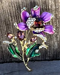 Purple, Green & Clear Color, Gold Tone. This pin has been part of my own personal collection for 10+ years.