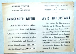 Juin/juillet 1940. Texte en allemand et en français. 49 x 32 cm. Papier dépoque de qualité médiocre.