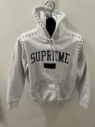 Supreme Studded Hoodie Pullover Ash Gray Size Small Authentic. Verified through Stock X!