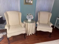 Beautiful Chairs by Harden. Overall excellent condition no stains. The Fabric is so tasteful. Cream background with...