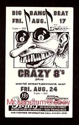 Artist - JHS = John Seabury. Crazy 8’s. Venue - Slim’s in San Francisco. Dated - April - 24 - 1990.