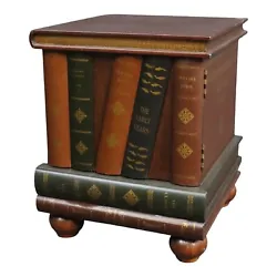 Regency Style Leather Faux Book Stack Side Table.