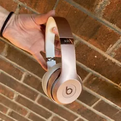 Beats By Dre Solo 3 Wireless On-Ear Headphones Rose Gold Model A1796 Tested & Working. Ear pads have flaws as shown in...