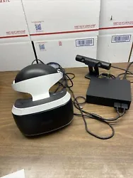 Sony PlayStation 4 3001560 VR Headset. With box and camera cosmetically not pretty has glue scuffs and wear including...