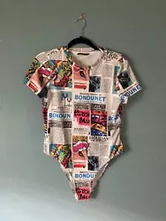 Great piece to add to wardrobe! Shein graphic body suit short sleeve round neck poly/spandex blend size large with 3...