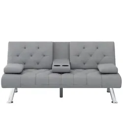 Convertible Futon Sofa Bed, Removable Armrests, Couch for Small Space, 2 Cuphold.