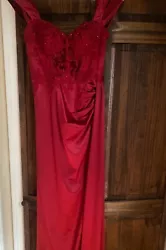 Red silk prom dress! - worn once, perfect condition. dm for more photos .