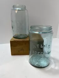 Antique Atlas Mason Jars -Lot of 2 - Special and Patent. One reads Atlas Mason’s Patent. 7” tall and opening is...
