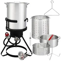 Pot Capacity: 30qt Turkey Pot & 10qt Fish Pot. Made of aluminum, this fryer is durable and easy to clean and maintain....